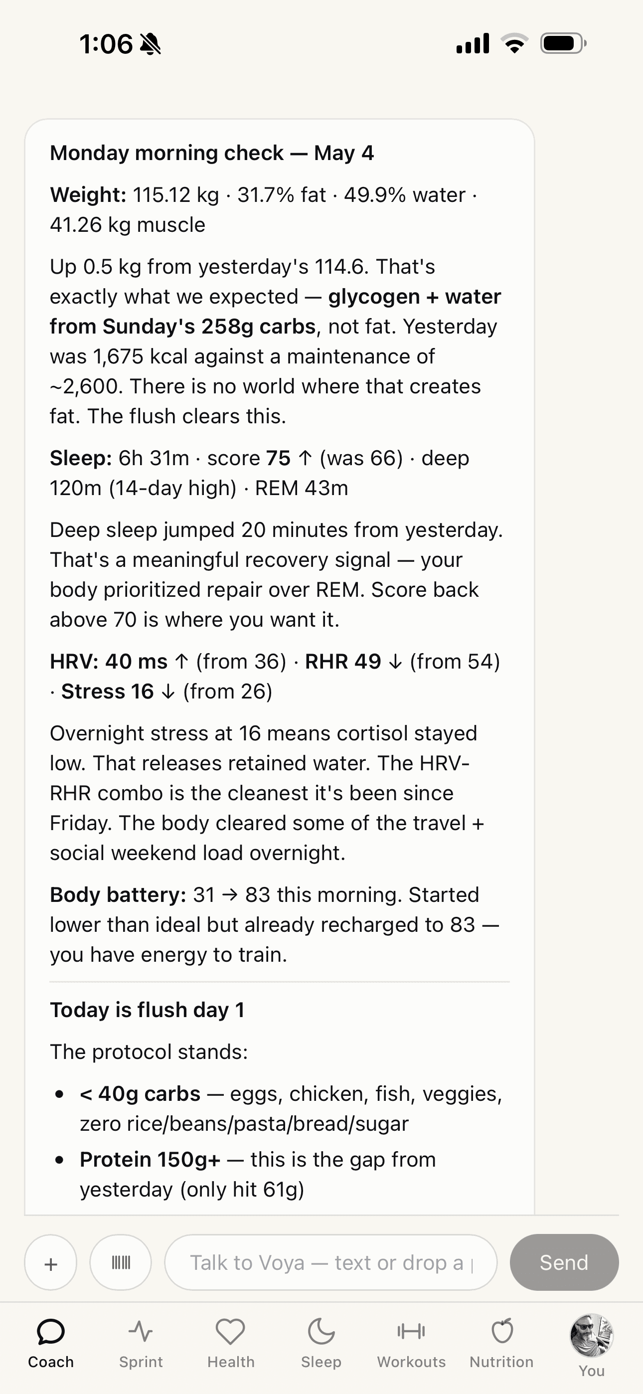 Voya interpreting a sleep + HRV pattern